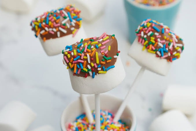 Malvadiscos en brocheta chocolate